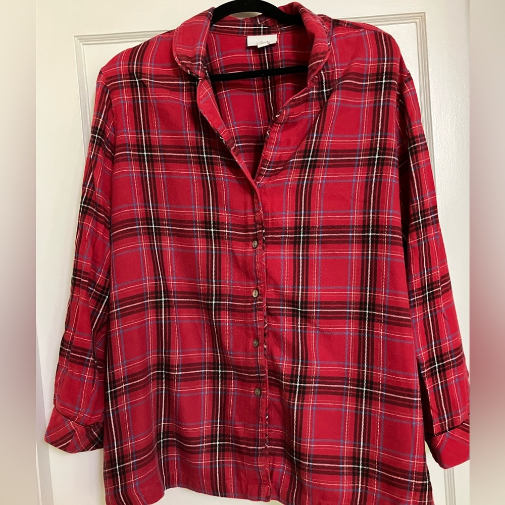Womens soft flannel 2x red plaid pajama set by J Jill